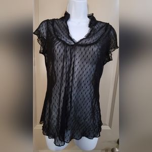 Lily White (Sheer) short sleeve blouse -Black- Size Medium